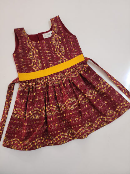 Maroon Bandini Cotton Kids Frock