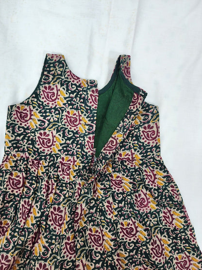 Bottle Green Floral Cotton Frock 1