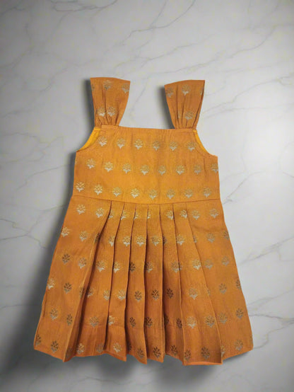 Yellow dress with floral pattern on a white background