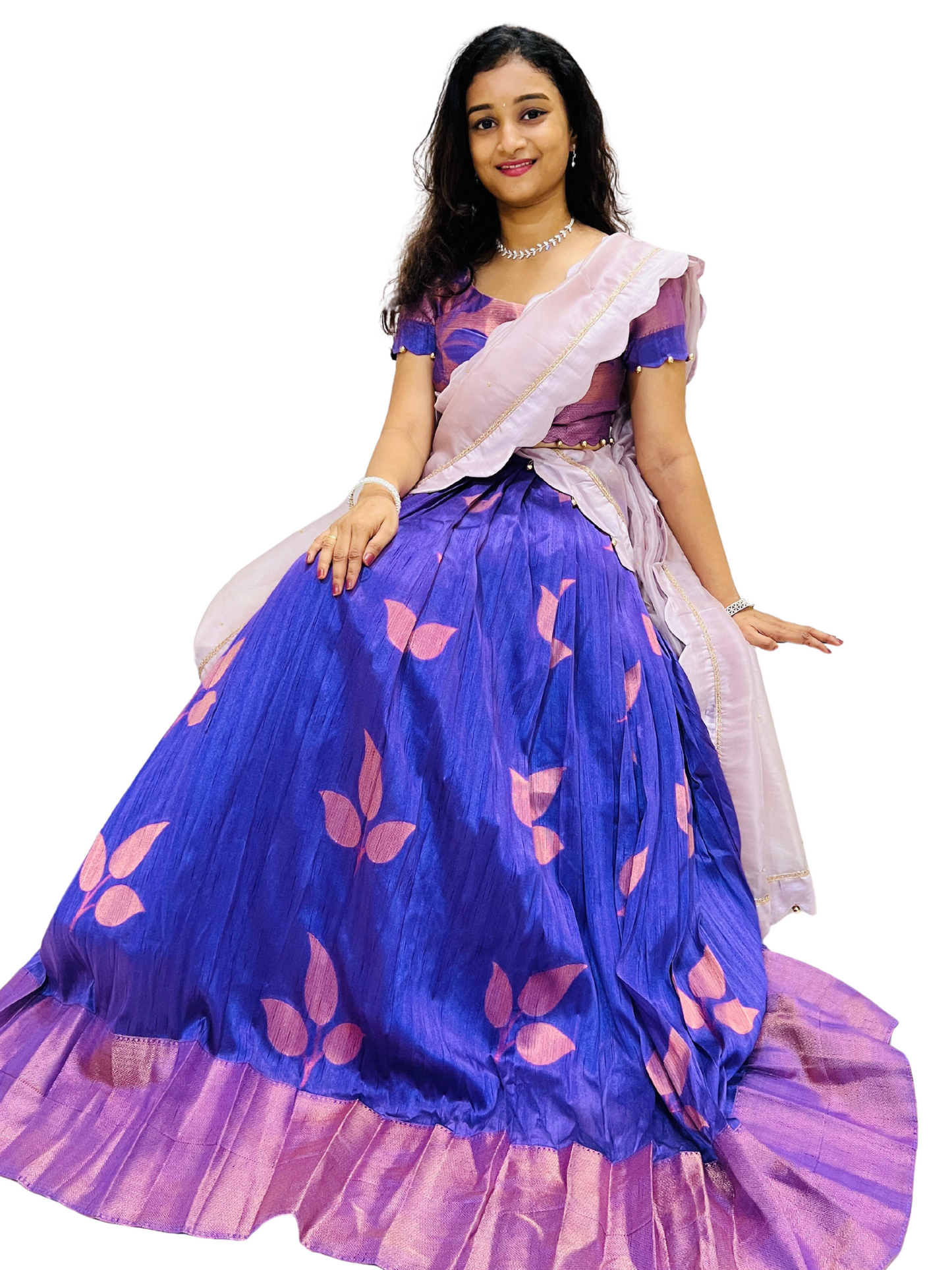 Chanderi Lavender Lehenga with White Dupatta