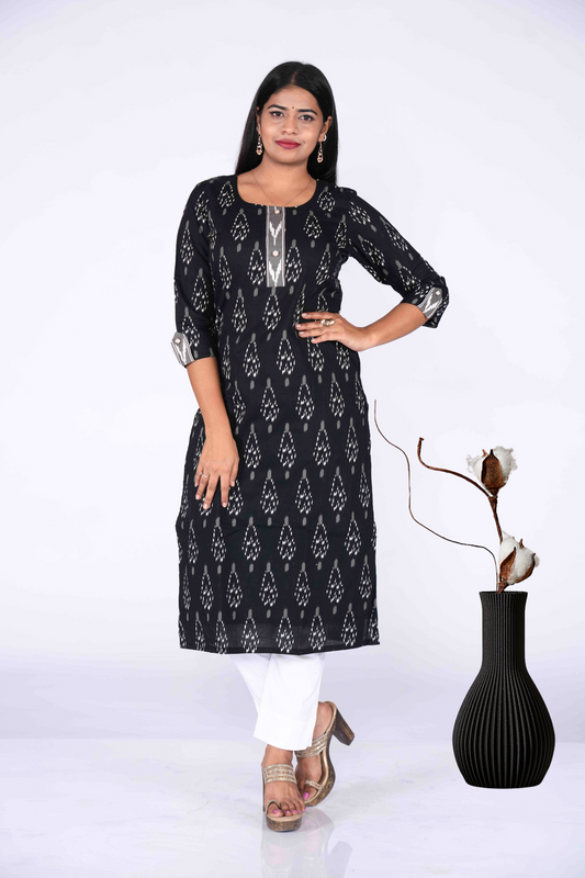 Black Ikkat Print Kurti