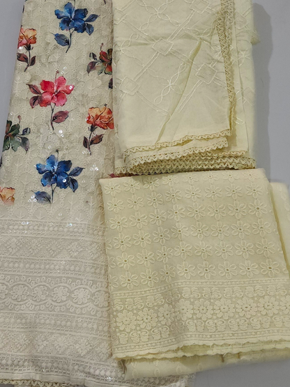 Chikankari Dress Material Cotton Pastel Cream