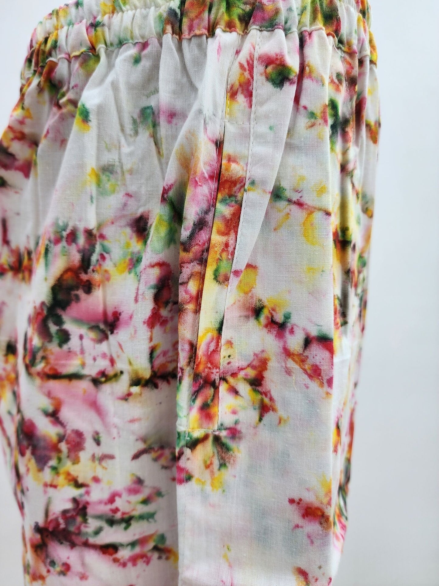 Shibori Print Peach green on White Cotton Palazzo