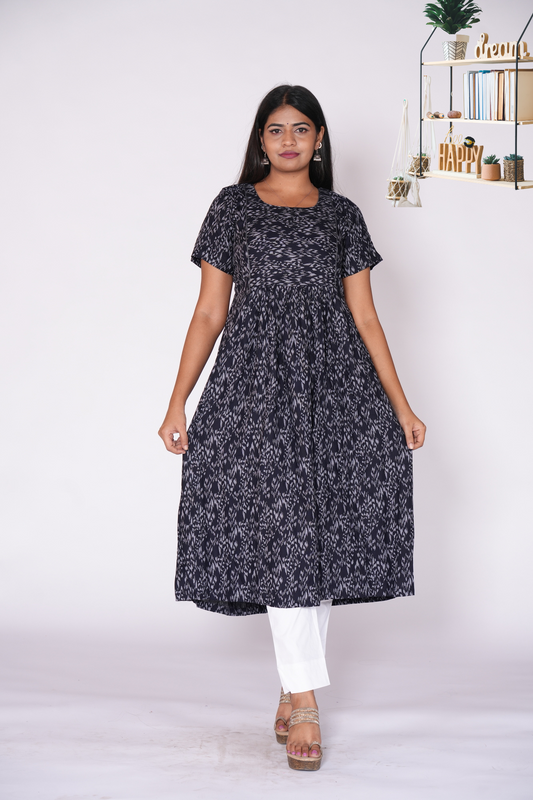 Frill Frock Self Printed Black Kurti