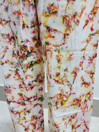 Shibori Print Peach green on White Cotton Palazzo