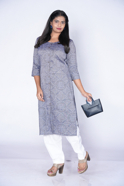 Graceful Grey white Dots: Cotton Kurti