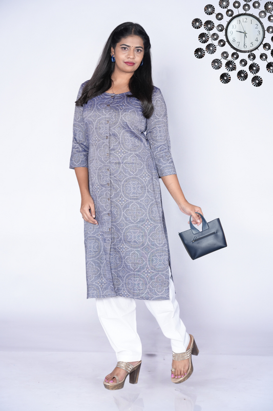 Graceful Grey white Dots: Cotton Kurti