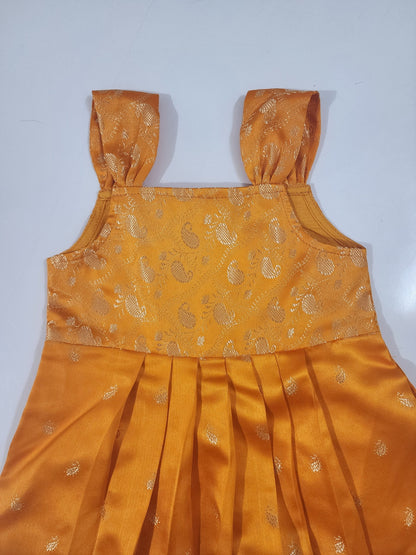 Orange Soft Banaras Kids Frock