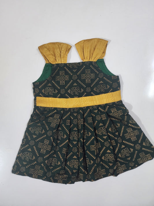 Green Rangoli Gold Kids Frock
