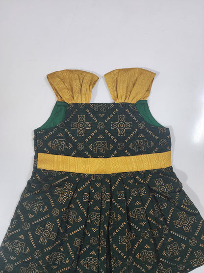 Green Rangoli Gold Kids Frock