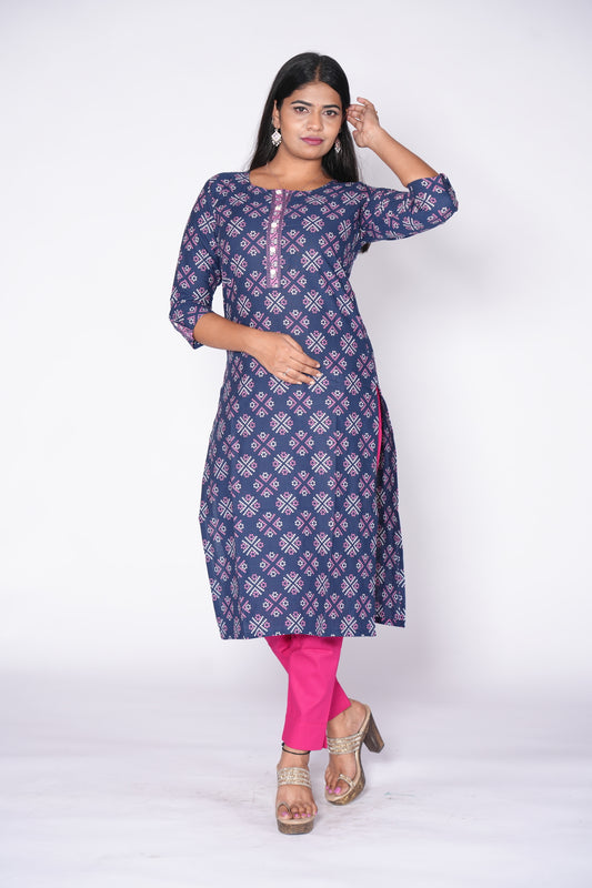 Midnight Muse Women's Dark Blue Kurti