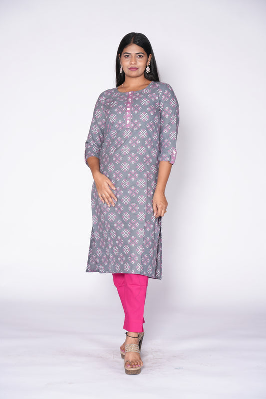 Graceful Grey Dots: Cotton Kurti