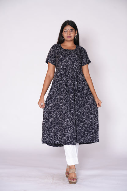 Frill Frock Self Printed Black Kurti