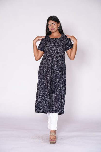 Frill Frock Self Printed Black Kurti