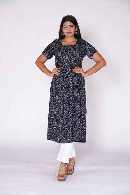 Frill Frock Self Printed Black Kurti