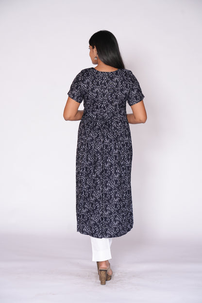 Frill Frock Self Printed Black Kurti