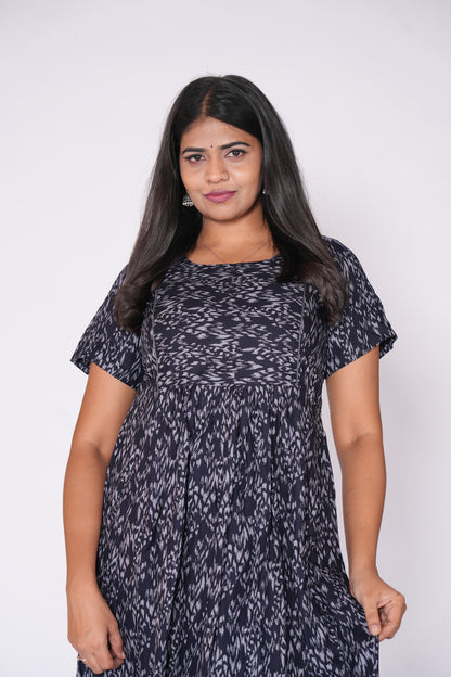 Frill Frock Self Printed Black Kurti