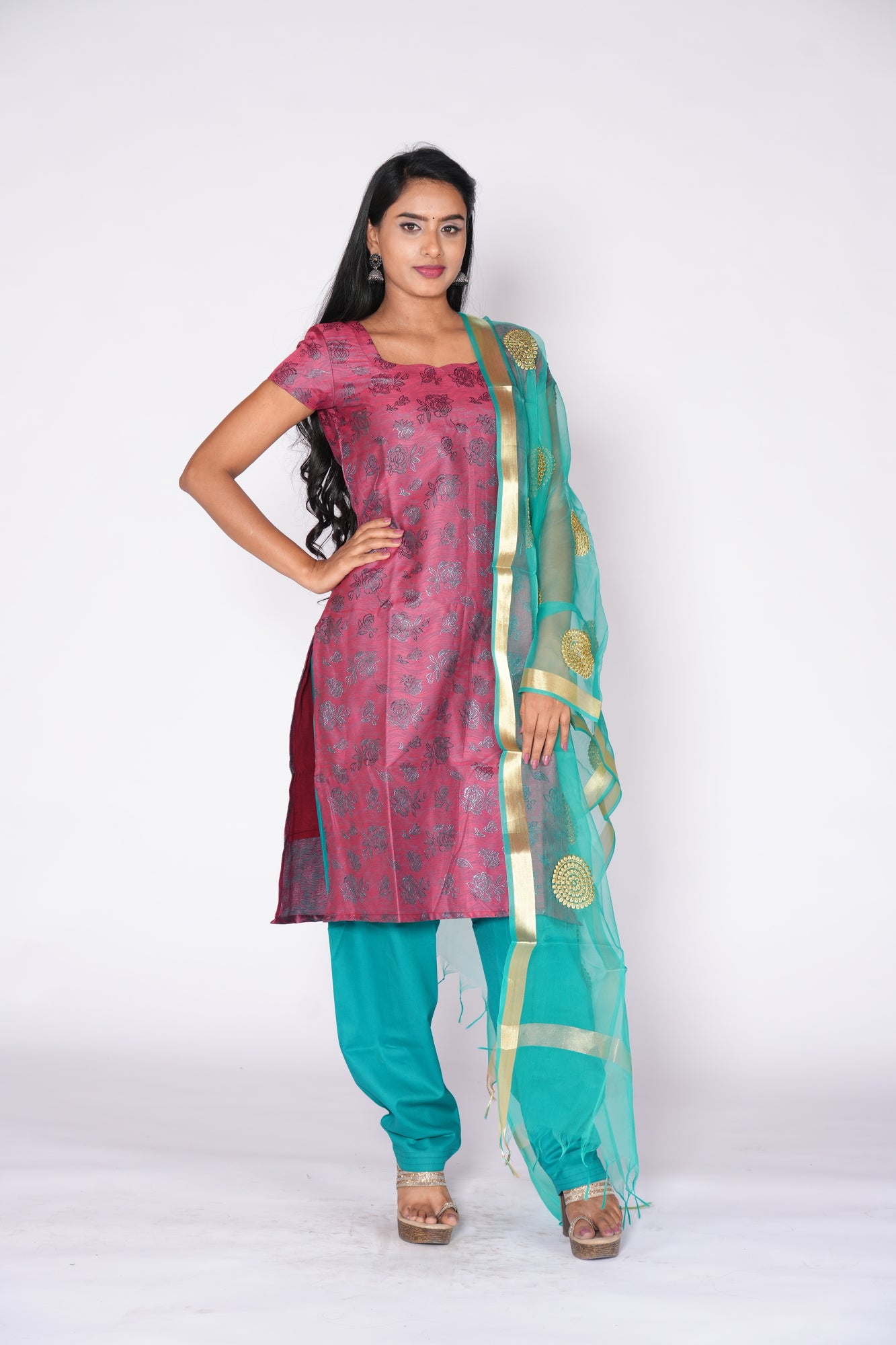 Block Printed Brick Red Banaras Ethnic kurta