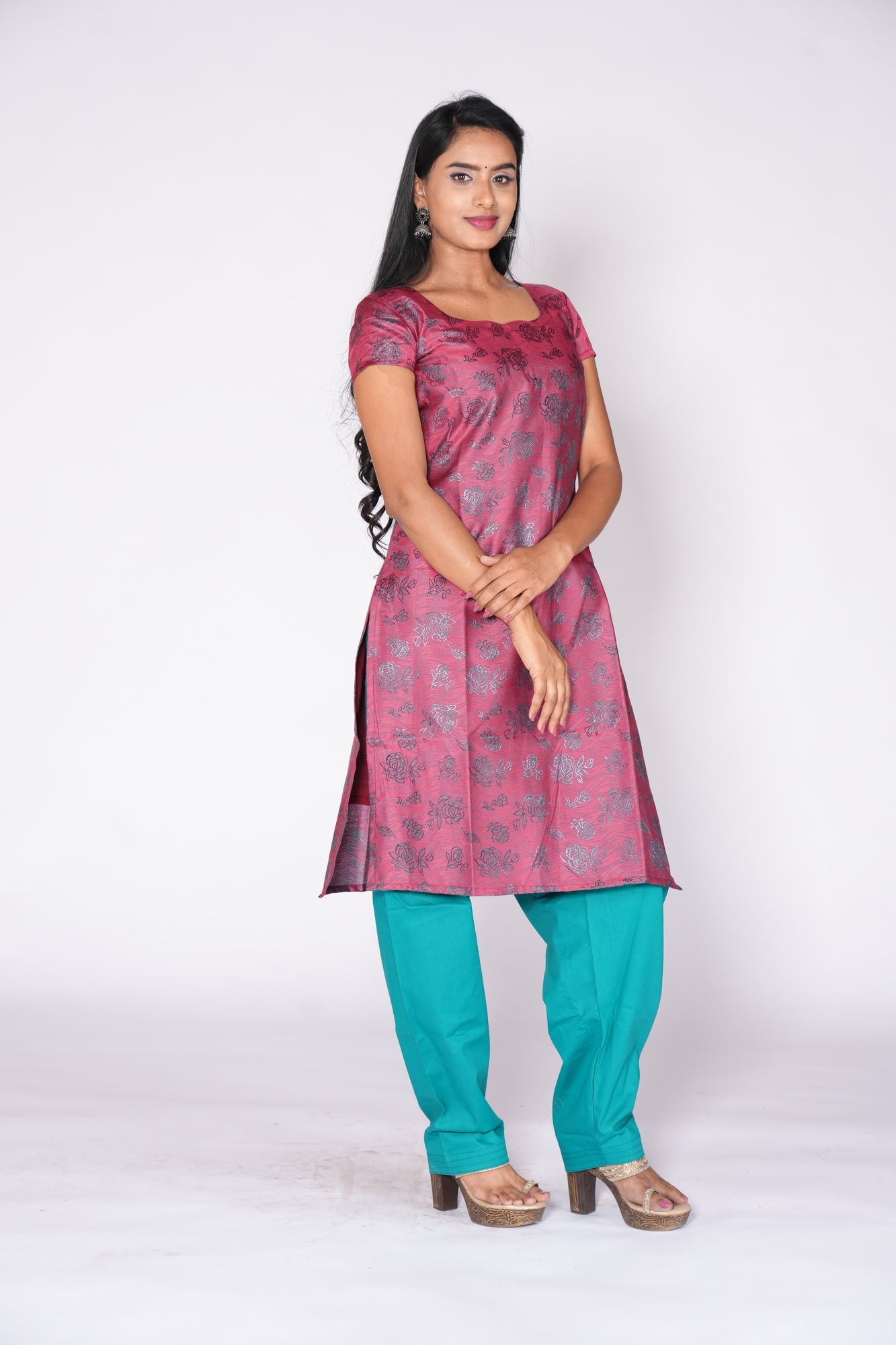 Block Printed Brick Red Banaras Ethnic kurta