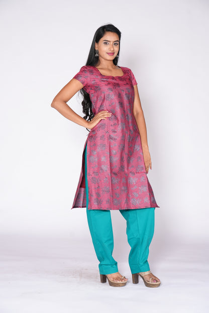 Block Printed Brick Red Banaras Ethnic kurta