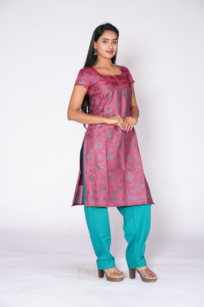 Block Printed Brick Red Banaras Ethnic kurta