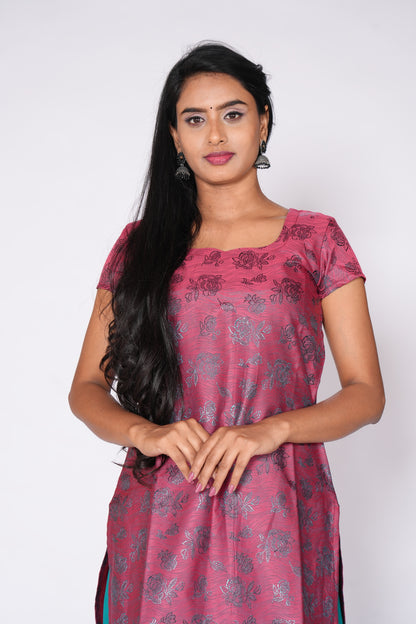 Block Printed Brick Red Banaras Ethnic kurta