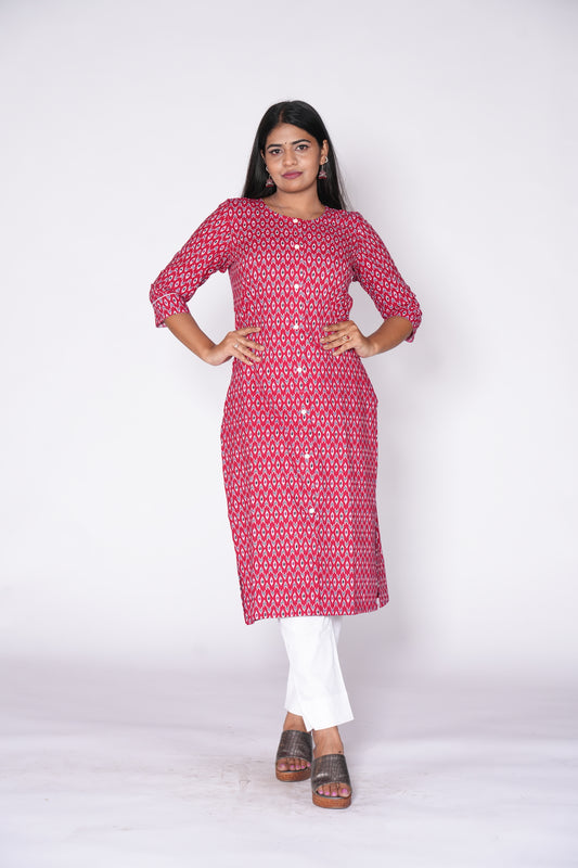 Front Slit Premium Red Kurti