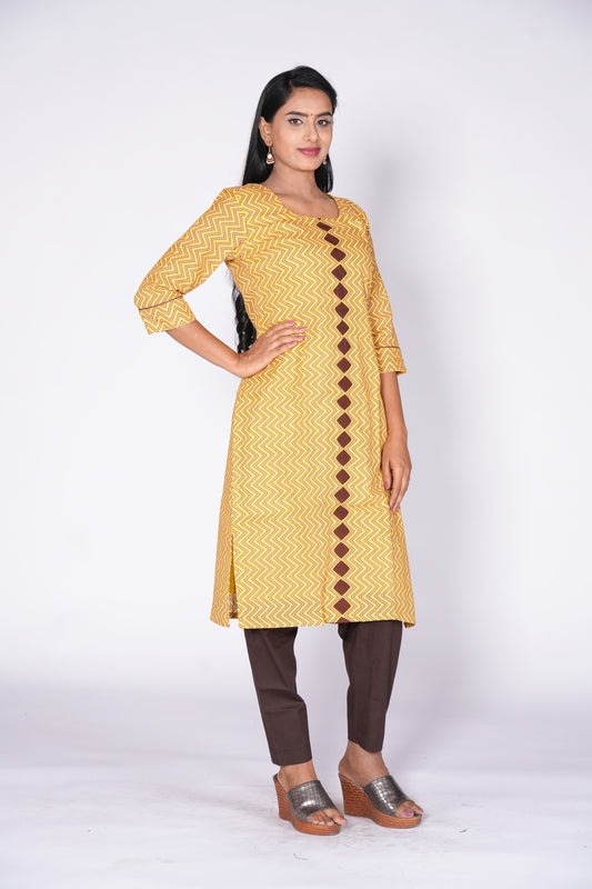 Yellow ZigZag Patterned kurti