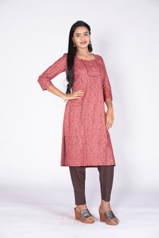 Woodbutton Maroon Cotton Kurti