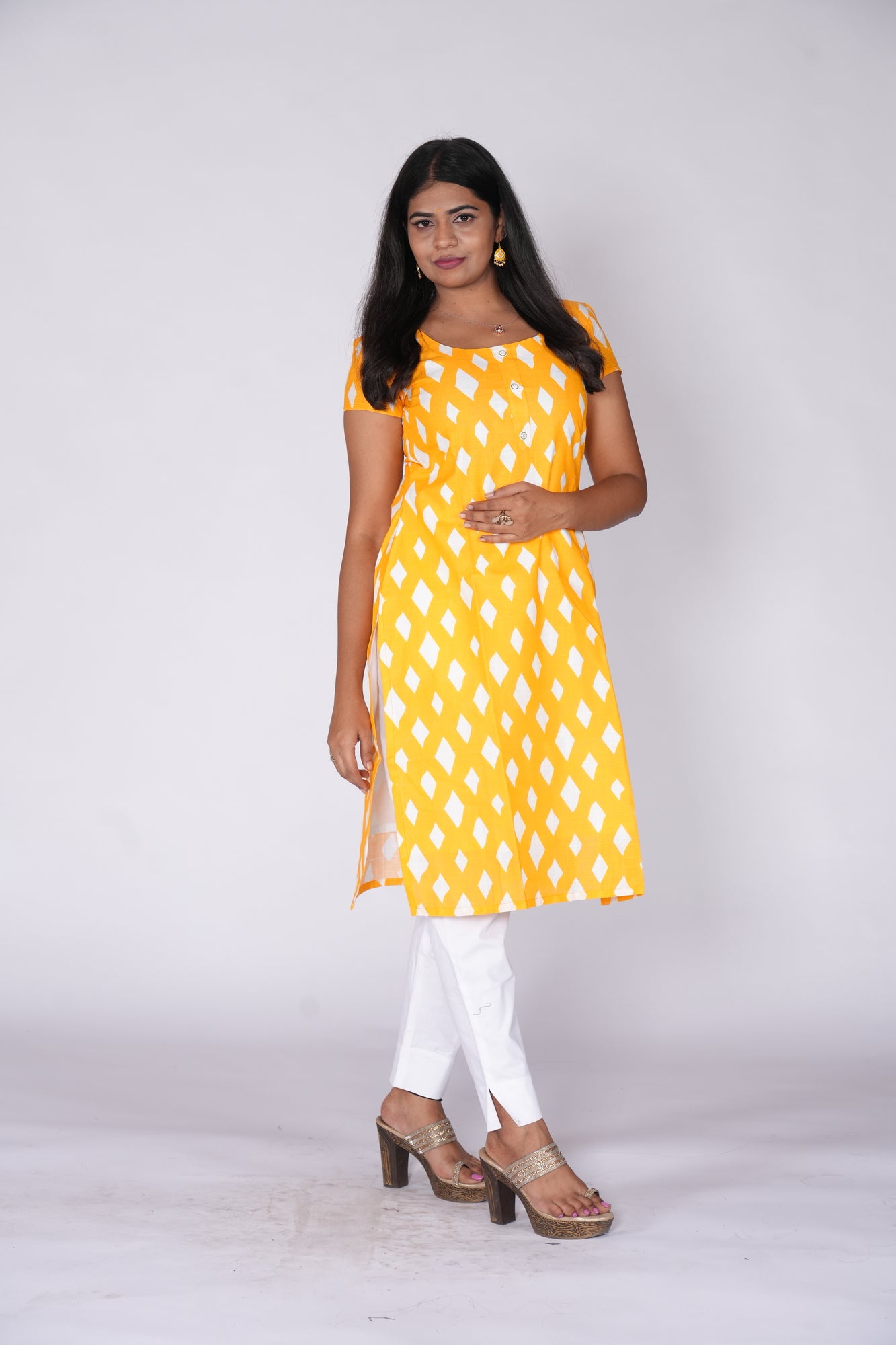 Yellow kurti with diamond print