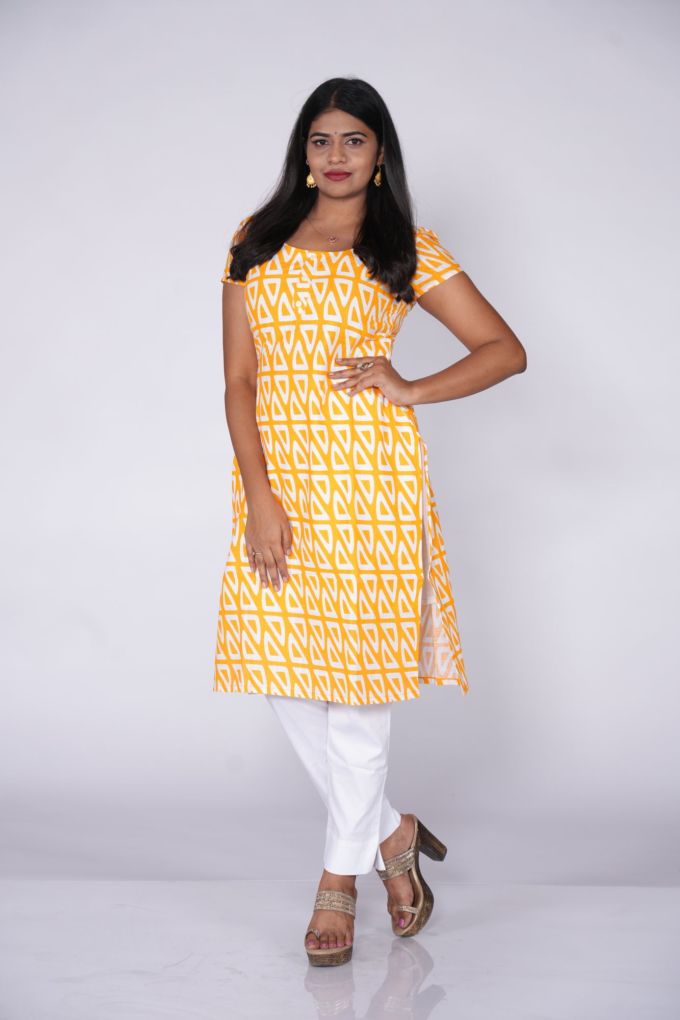 Yellow kurti with geometric print