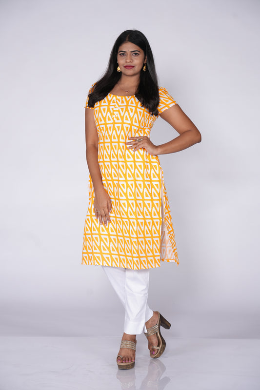 Yellow kurti with geometric print