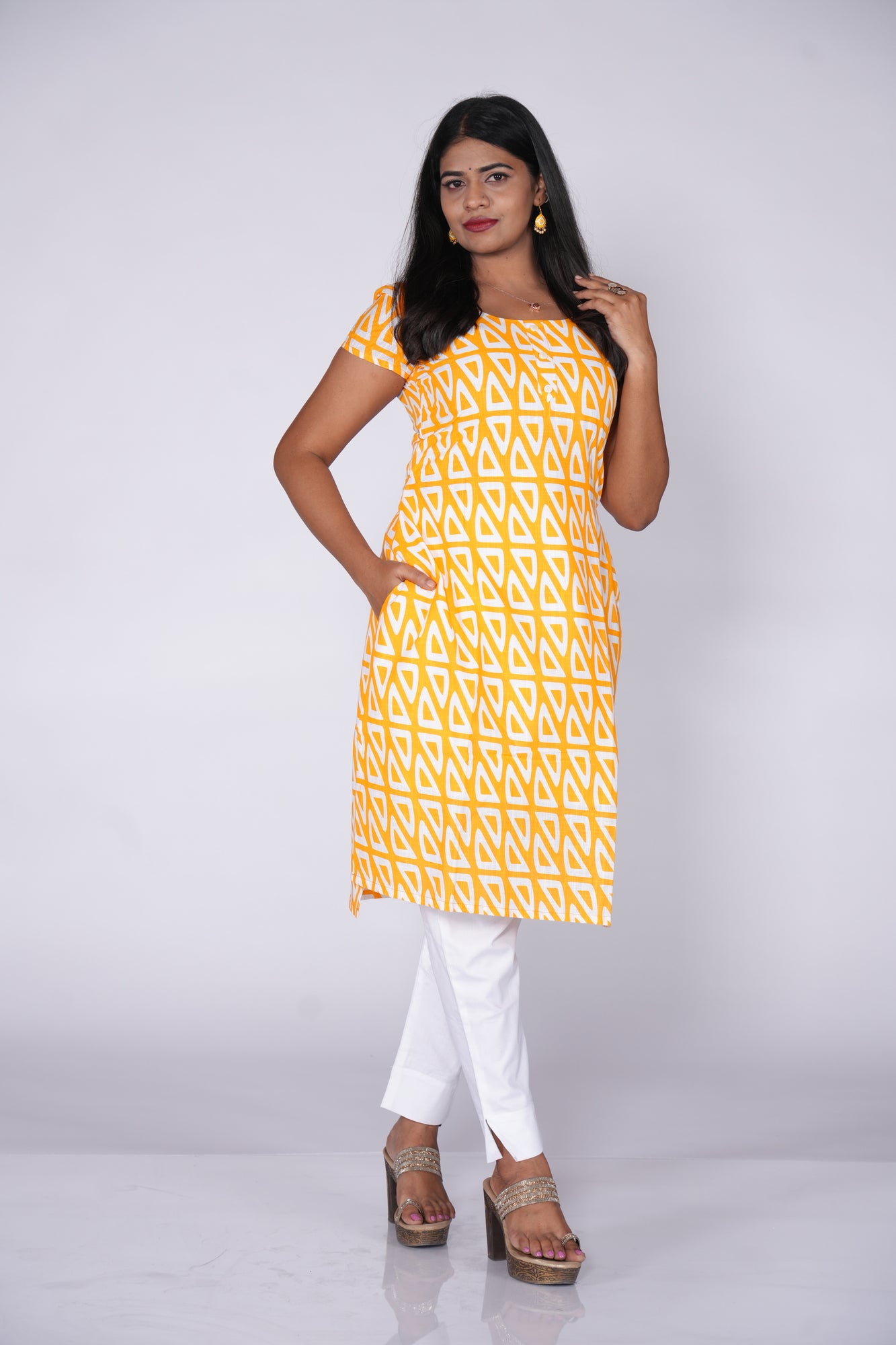 Yellow kurti with geometric print