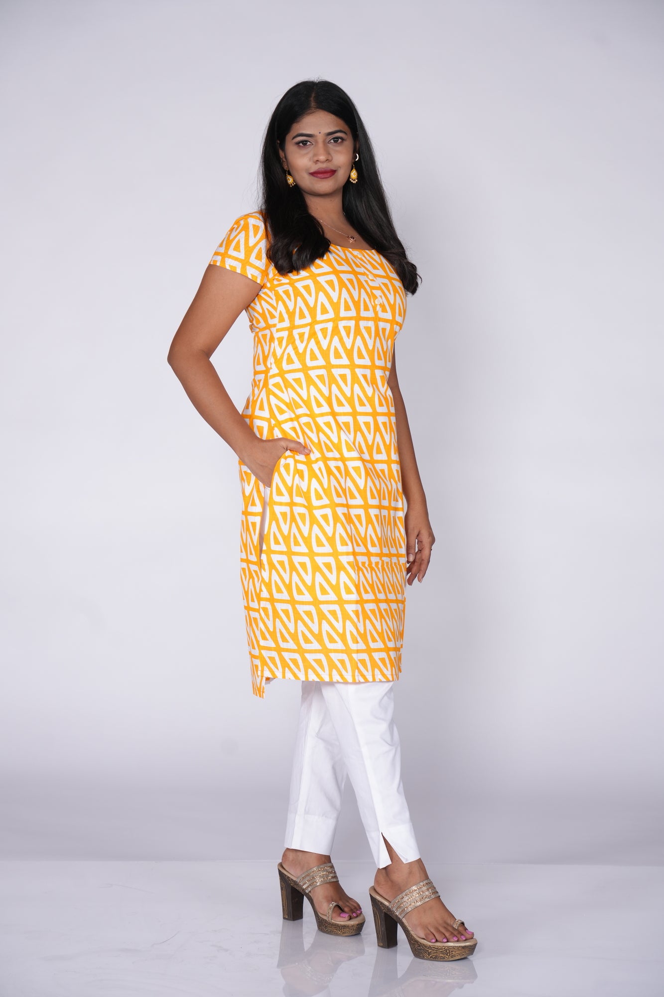 Yellow kurti with geometric print