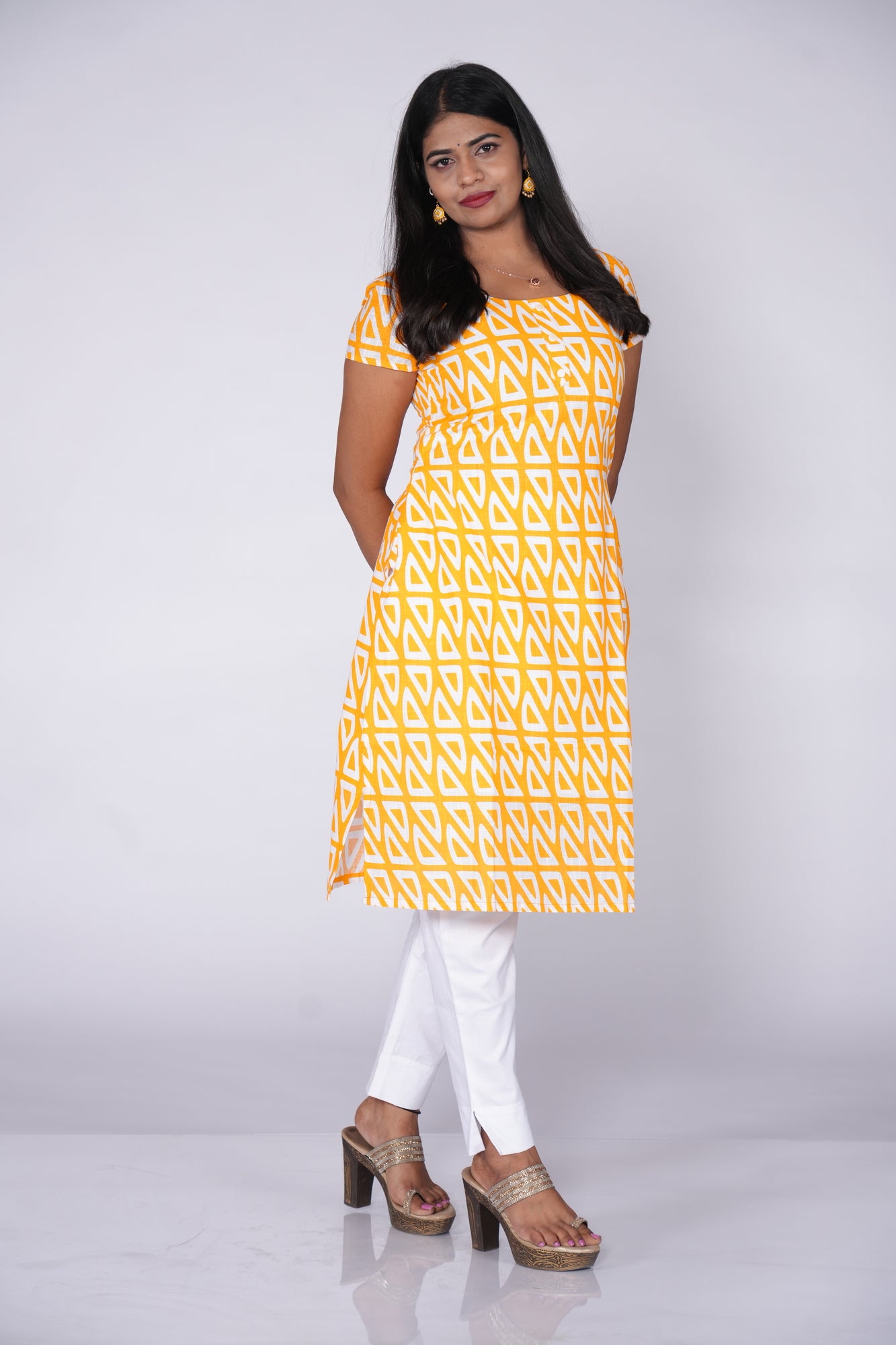 Yellow kurti with geometric print