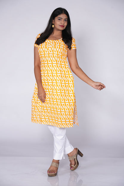 Yellow kurti with geometric print