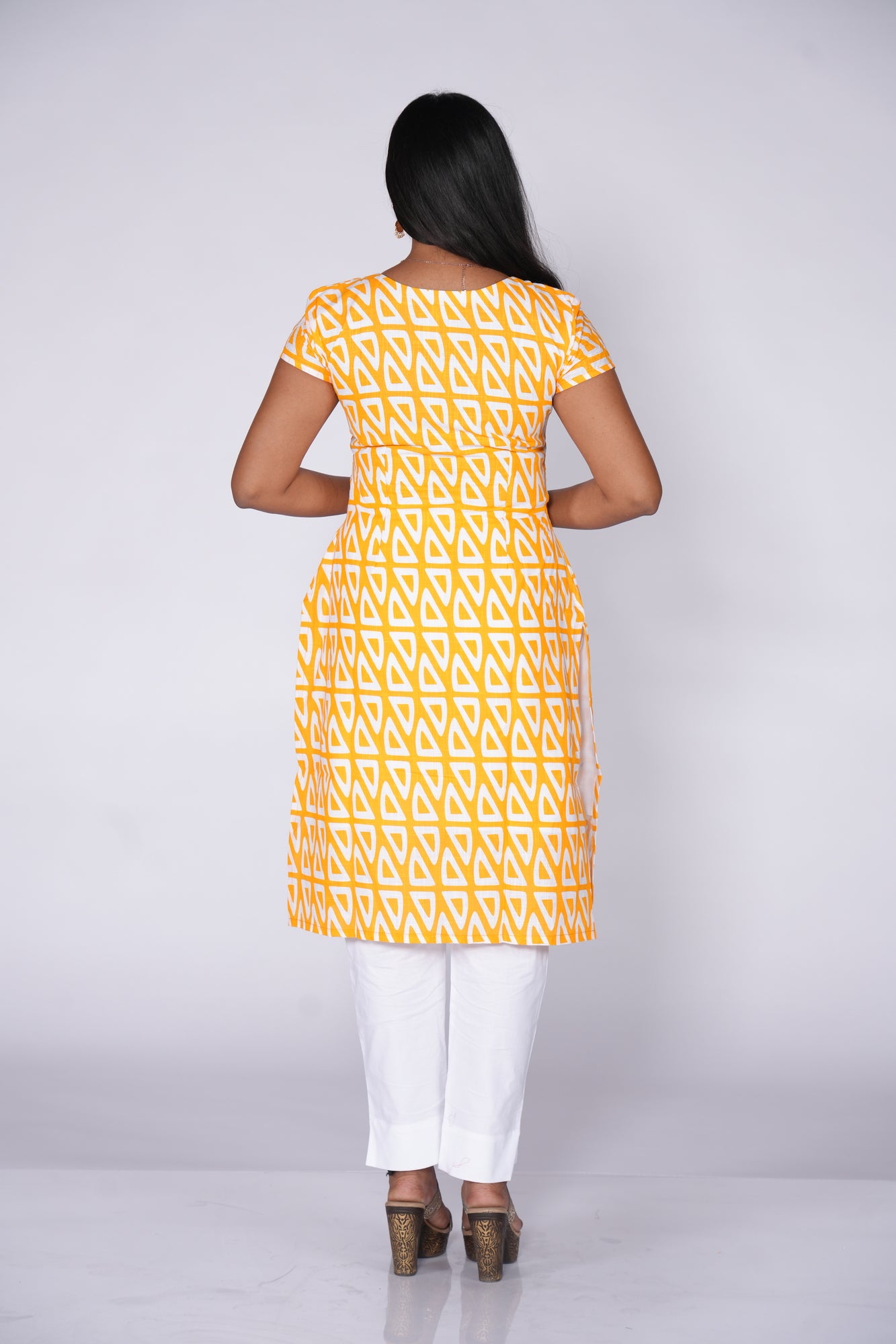 Yellow kurti with geometric print