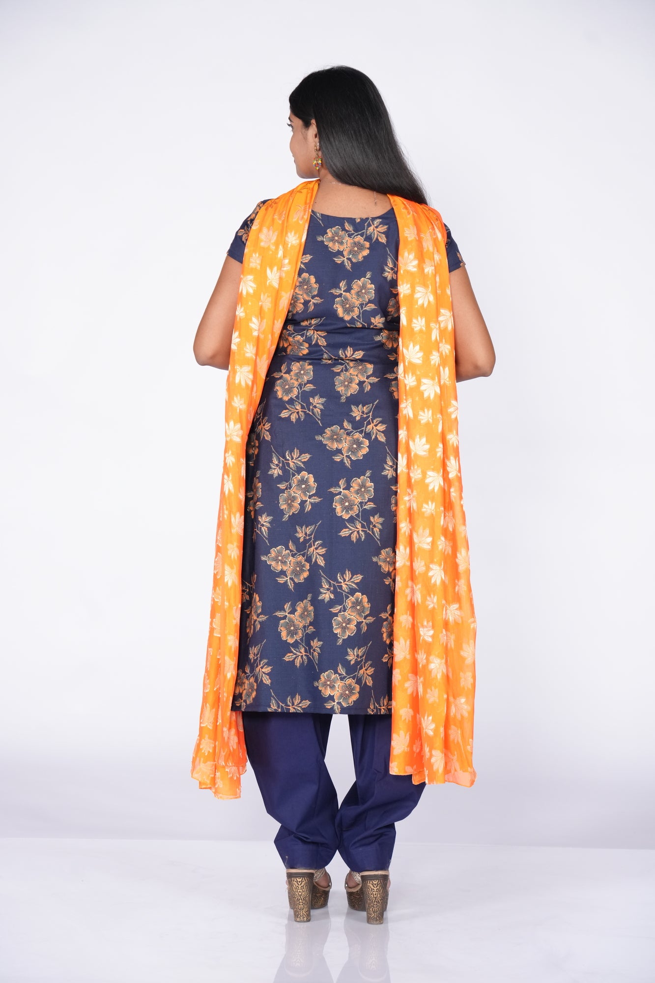 Blue Orange Big Floral Cotton Top