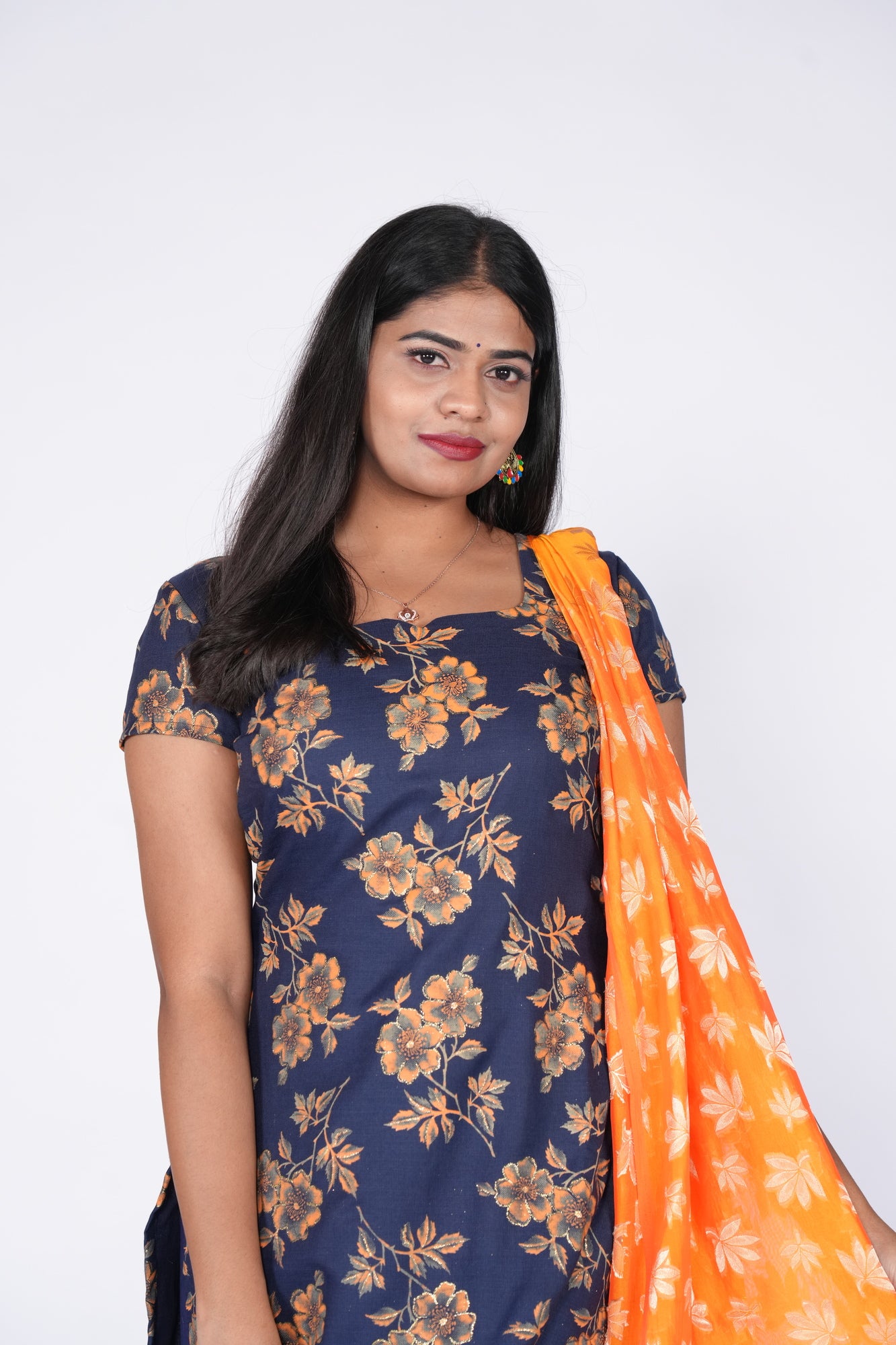 Blue Orange Big Floral Cotton Top