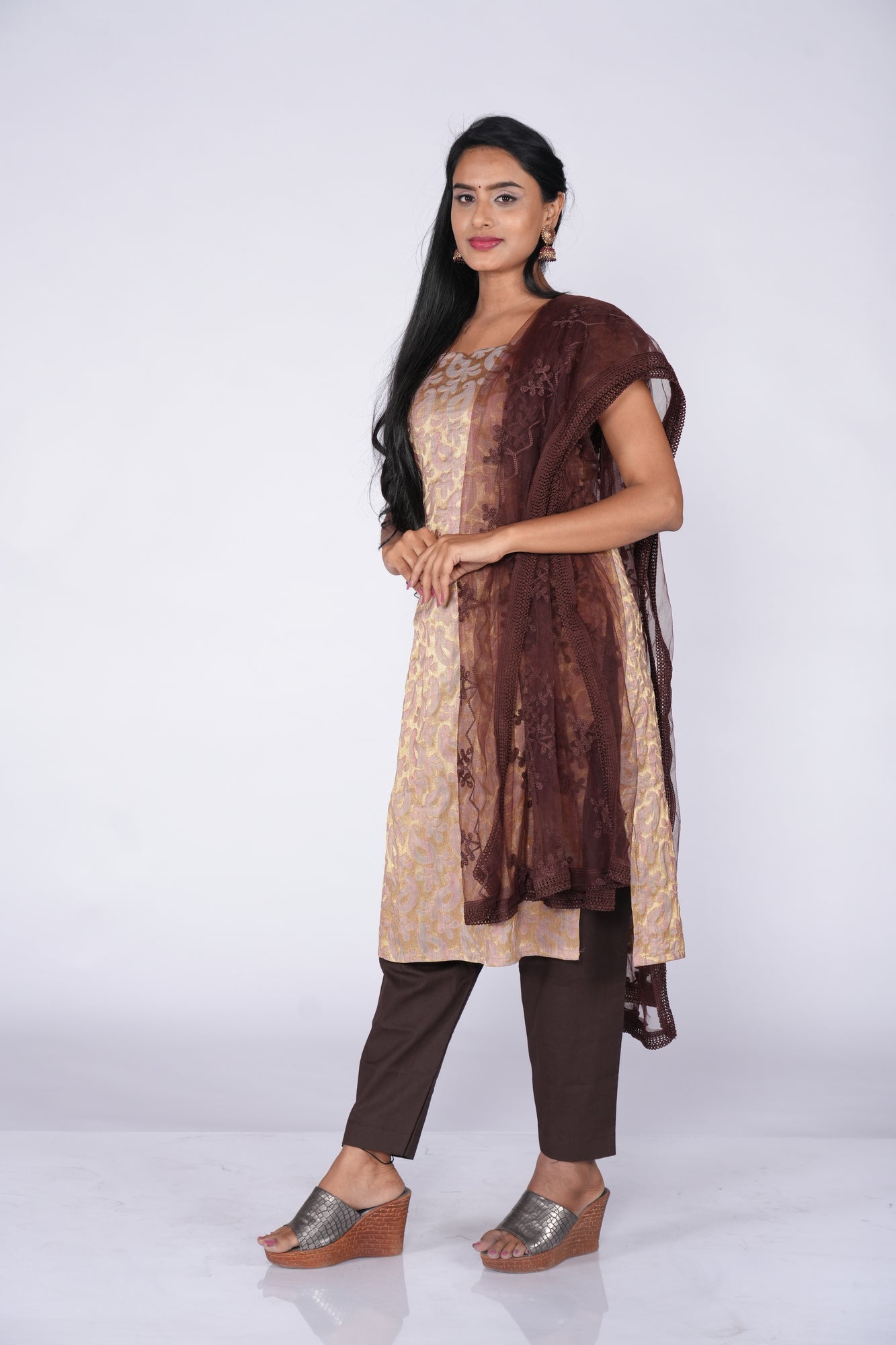 3D Embossed Cream Banaras Ethnic kurta