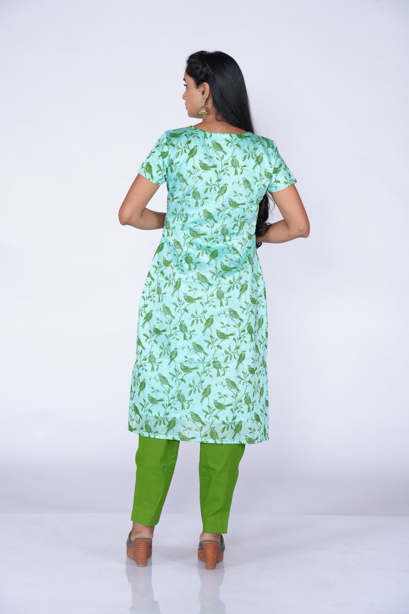 Parrot Printed Kurti - Blue Chanderi