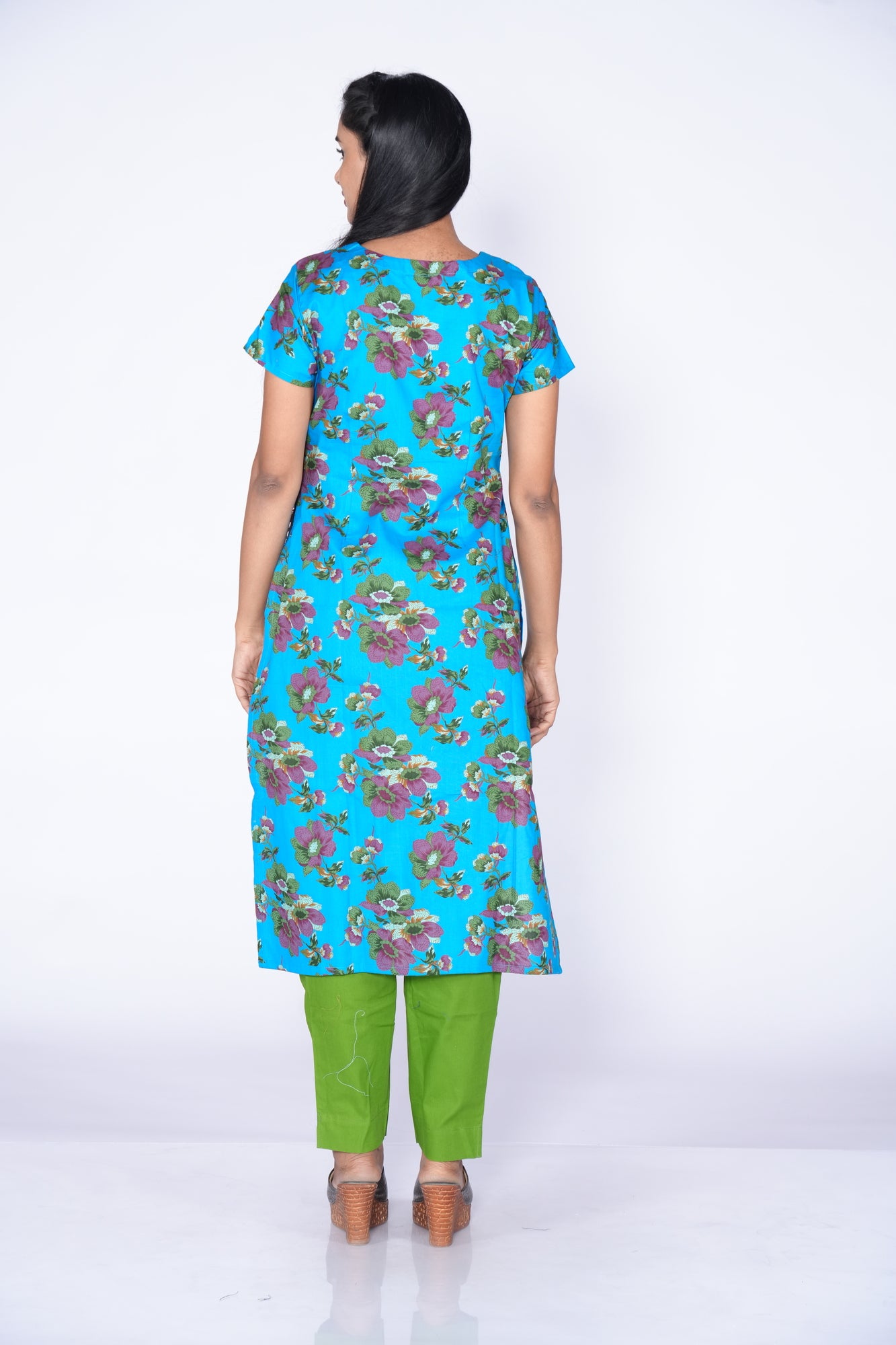 floral print Blue Cotton Kurti