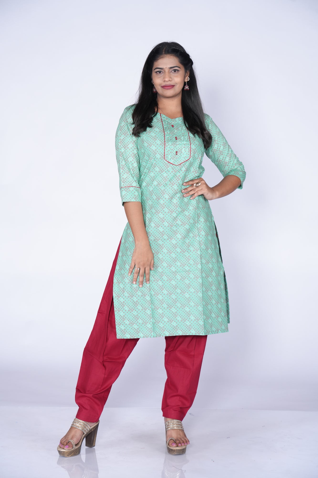 Sea Green Potli Button Cotton Top