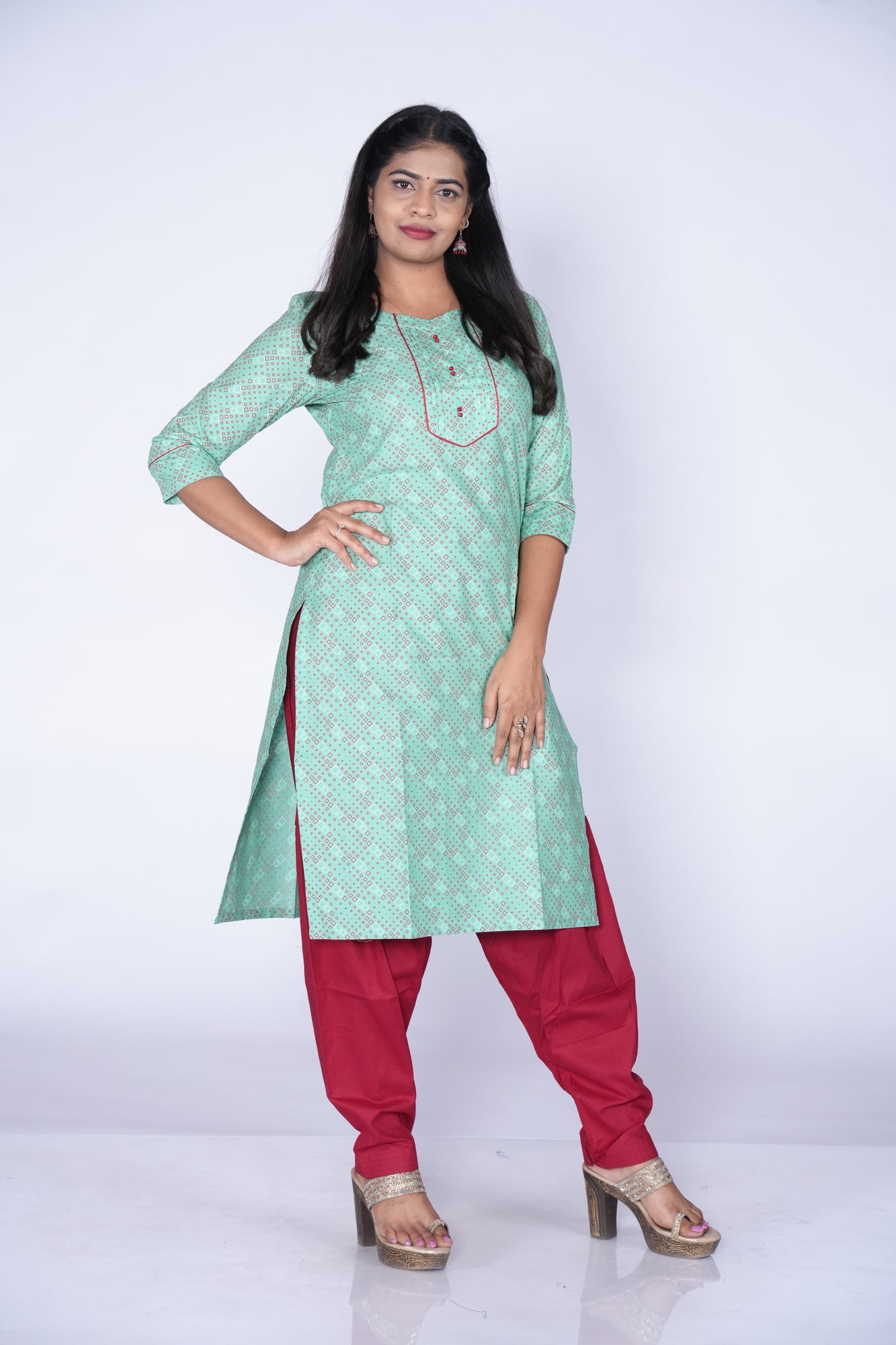 Sea Green Potli Button Cotton Top