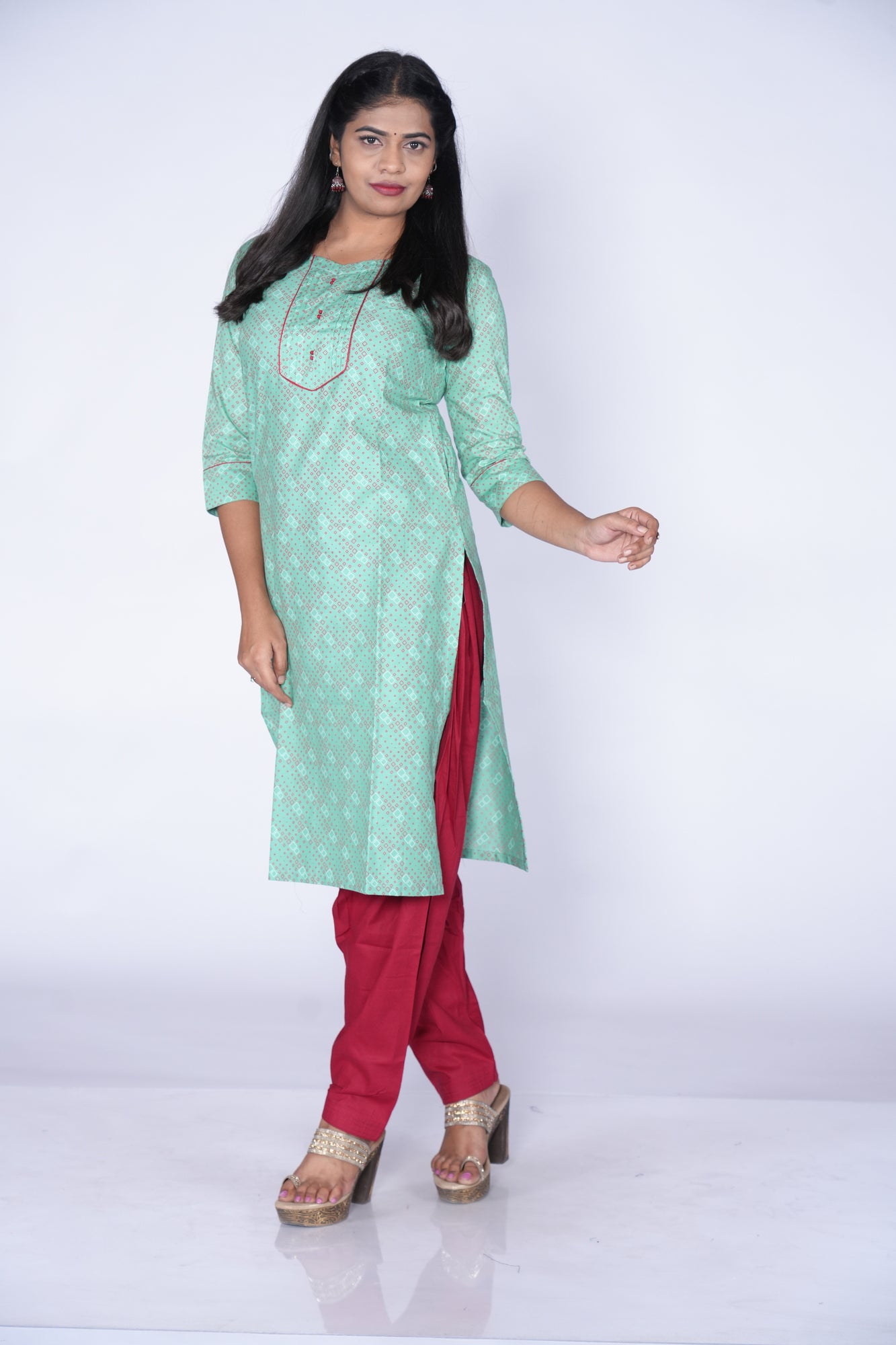 Sea Green Potli Button Cotton Top