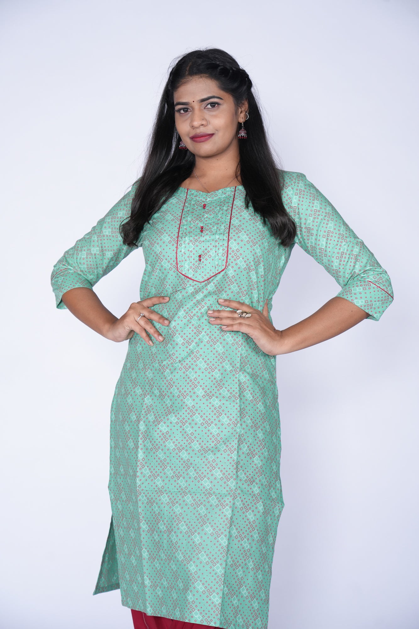 Sea Green Potli Button Cotton Top