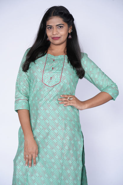 Sea Green Potli Button Cotton Top