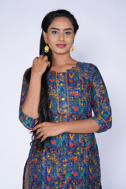 Premium Blue with Multicolour kurti