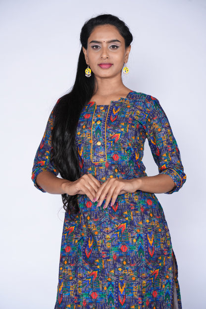 Premium Blue with Multicolour kurti