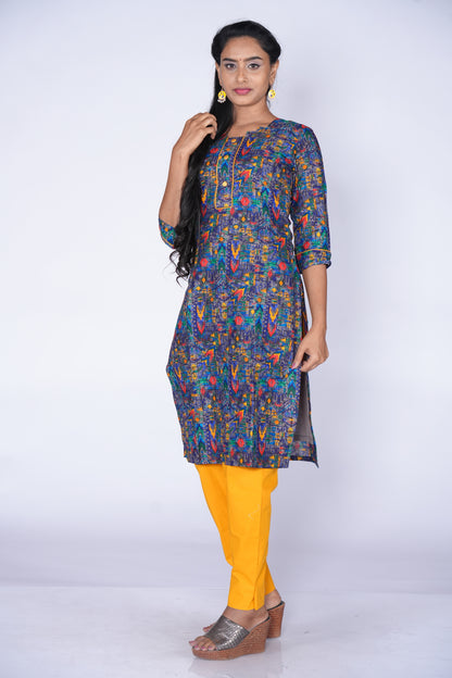 Premium Blue with Multicolour kurti